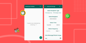 Red Background with a Whatsapp Message Scheduler.