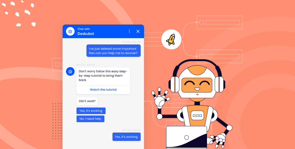 An image of a robot with headphones and a text message, enhancing the ecommerce customer experience.