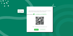 A green screen with a QR code, serving as a WhatsApp link generator.