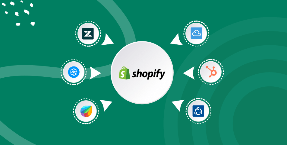 A circle of Shopify icons in a vibrant green background, showcasing the best CRM for Shopify.