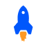 A blue and orange rocket icon on a white background.