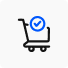 An order management icon with a shopping cart and a check mark on it.