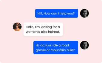 A group of people using social media inbox software to text each other about a woman's bike helmet.