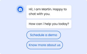 A chatbot with the text, i'm martin happy chat, how can i help you today? Designed for social media inbox software.