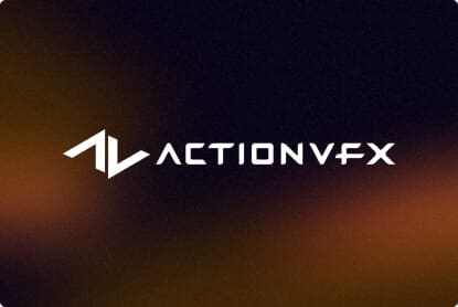 Action vfx logo with social media inbox software on a black background.