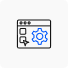 A self-service blue icon with gears on it.