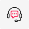 A headset icon with a speech bubble, representing help desk features.