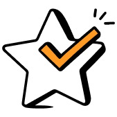 An orange check mark on a black background in learning space by desku.