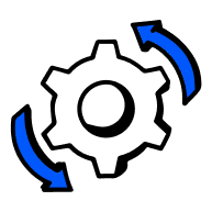 A blue circle with arrows pointing in different directions, designed for learning space by desku.