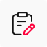 A clipboard icon with a pen on it, designed for no code ai chatbot.