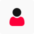 A red and black person icon on a white background, created using no code technology.