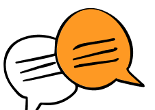An orange speech bubble on a black background, designed for learning space by desku.