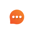 An orange icon with a live chat speech bubble on it.