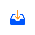 A blue and orange shared inbox icon with an arrow pointing down.
