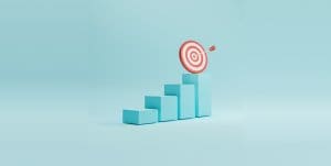 3d illustration of a target on a bar graph, showcasing customer success plan templates.