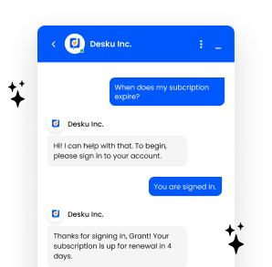 A screenshot of a text message from deku, mc, using customer support software.