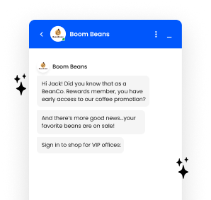 A mobile app that combines ecommerce functionality with a text message that reads 'boom iobears'.