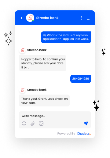 A screenshot of a digital conversation between a bank and a customer.