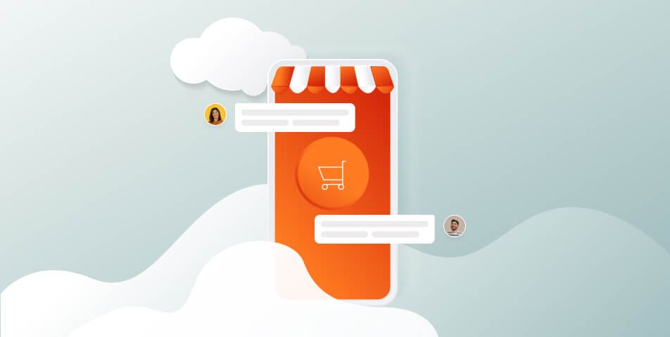 A cloud with a shopping cart on top of it, highlighting the benefits of live chat for ecommerce.