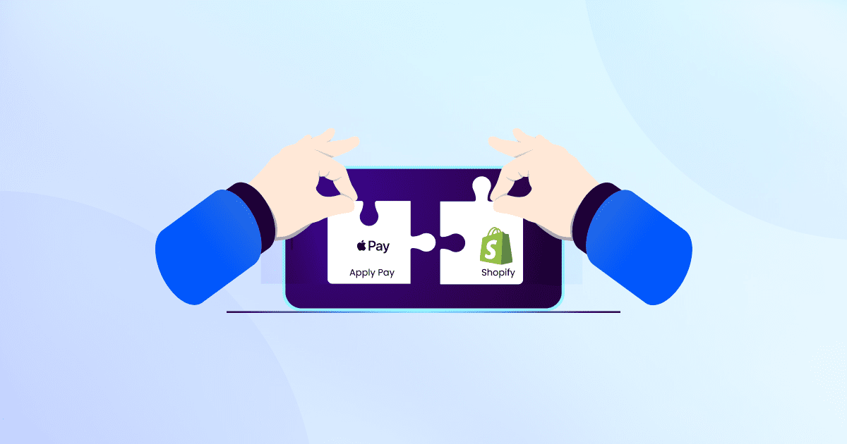 A pair of hands holding a tablet featuring an Apple Pay puzzle piece on a Shopify store.