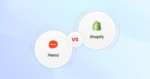 Two circles with the words Pietra vs Shopify.