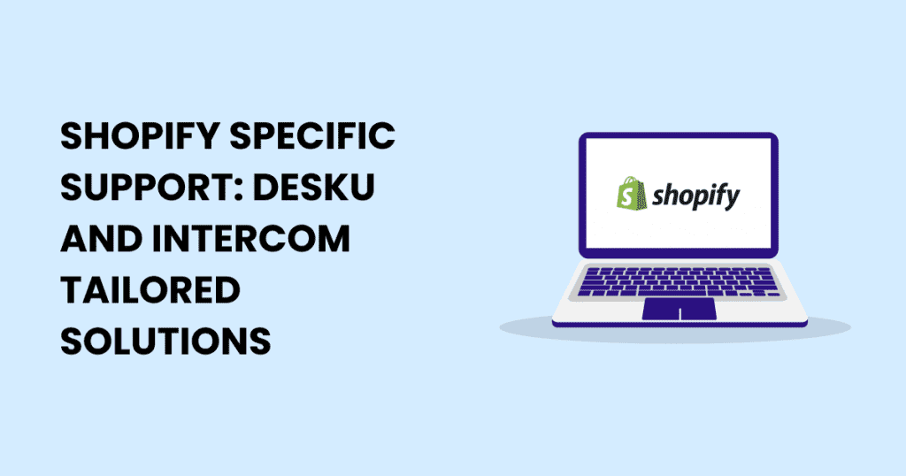 A laptop with shopify specific support desk and tailored solutions using intercom.